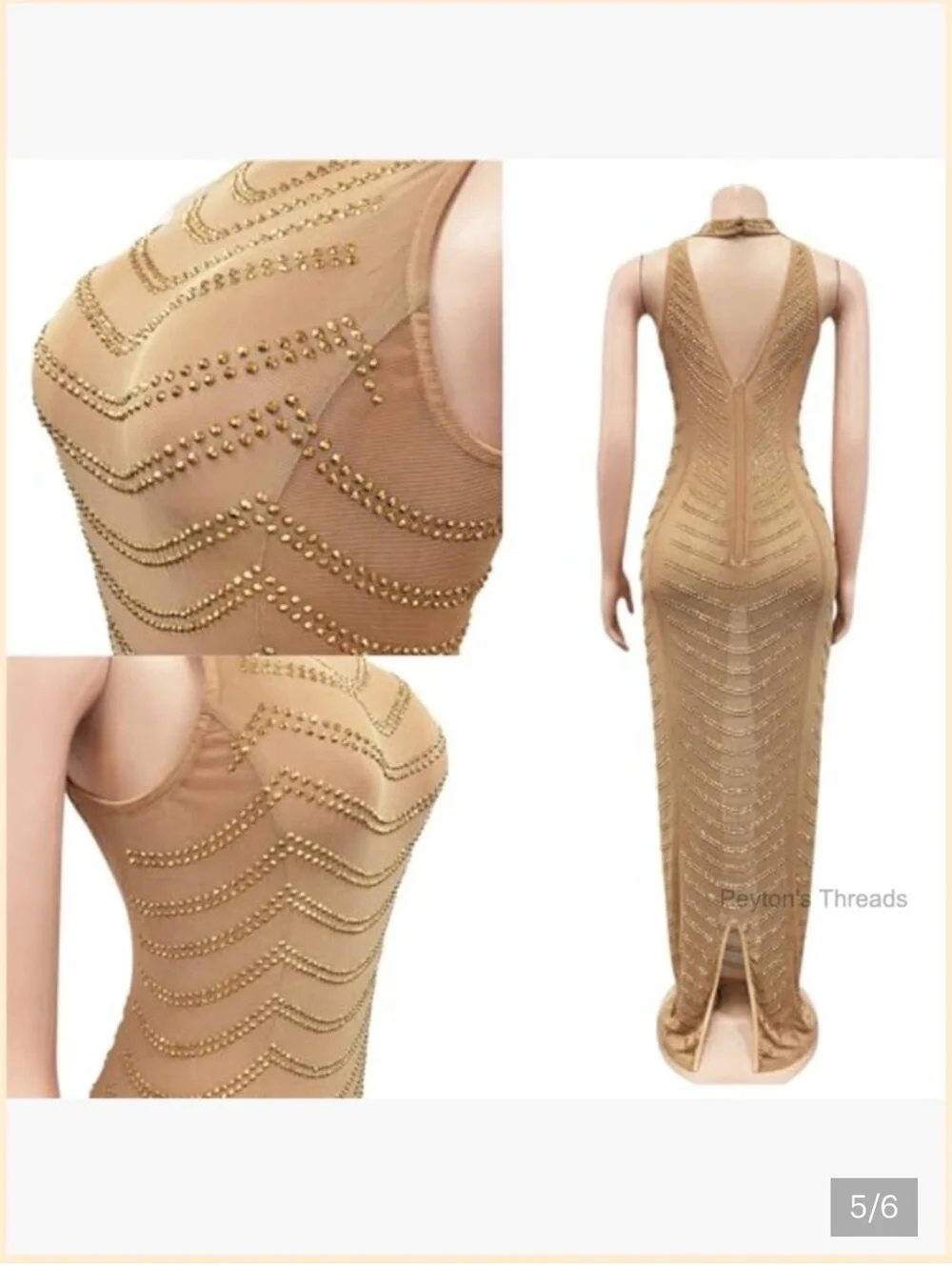 Gold Rhinestone Mesh Maxi Skirt - Picture 2 of 5